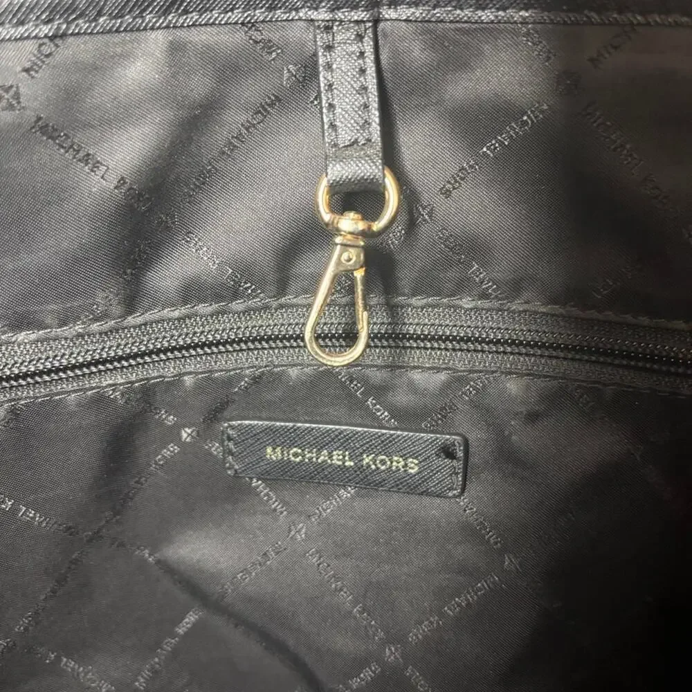 Michael Kors Jet Set Black Saffiano Leather Tote Bag Medium Shoulder Purse
